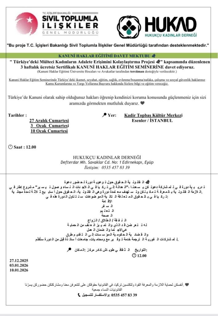 Hukad-Egitim-2-708x1024 HUKAD'tan Mülteci Kadınlara Ücretsiz Kanuni Haklar Eğitimi