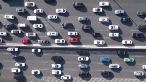 Aerial view of car driving on road